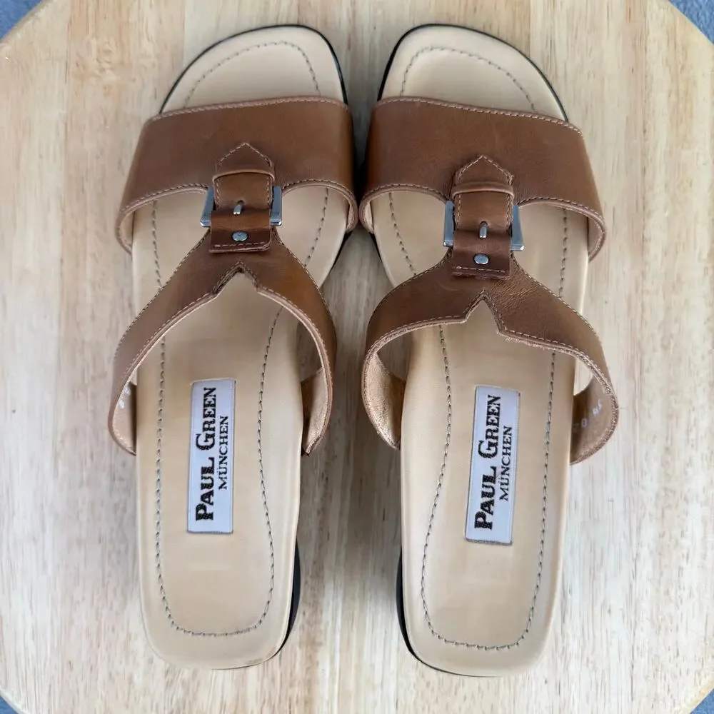 Paul Green München Brown Leather Slide Sandals Women’s Size 3.5 UK / 6 US - Picture 6 of 8